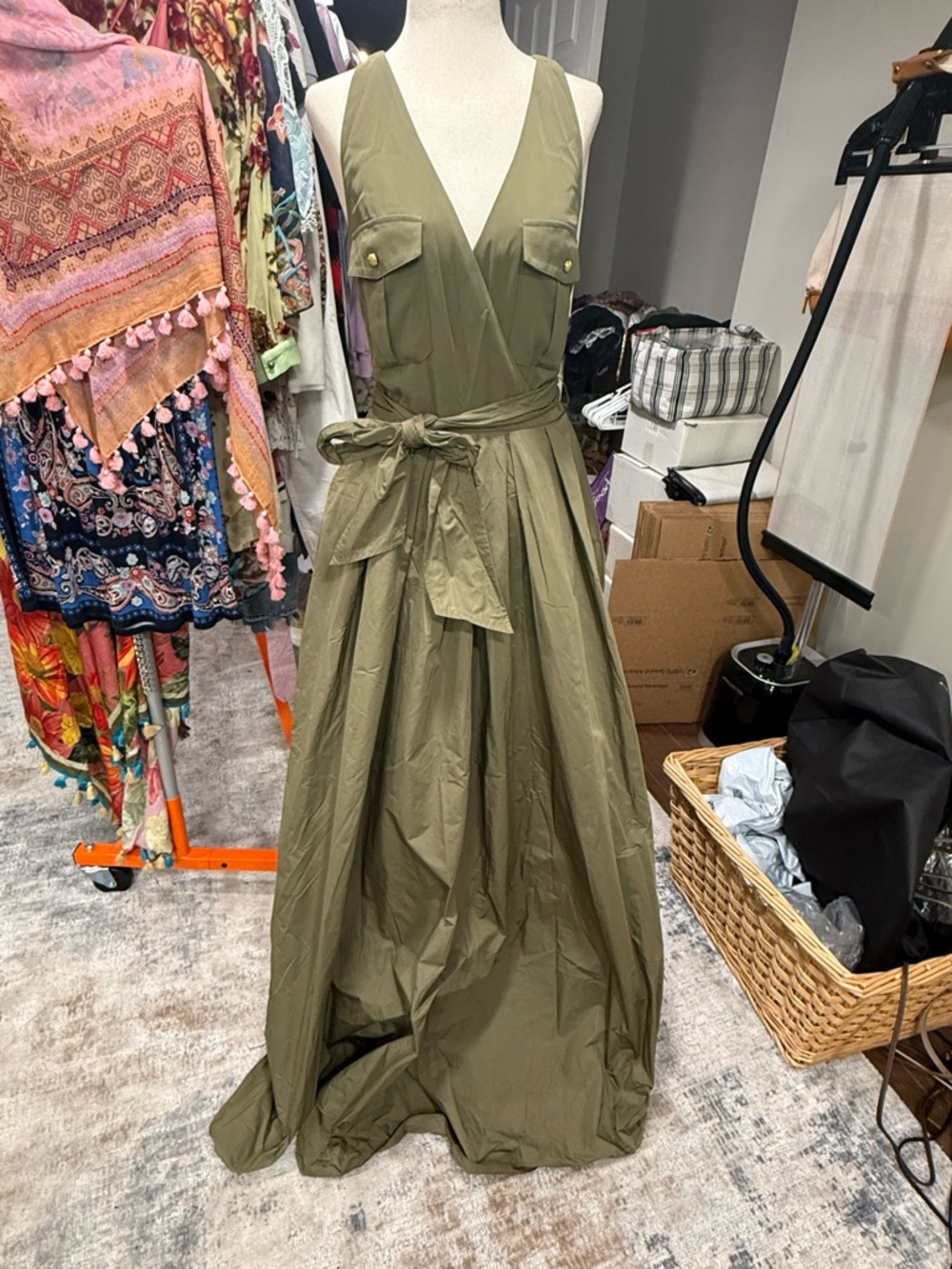 Ralph Lauren Olive Maxi Dress with Tie Waist - Picture 8 of 14